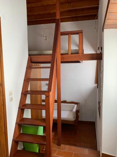 a ladder leading up to a bunk bed in a room at Σπιτι Χωρα Πατμου in Patmos