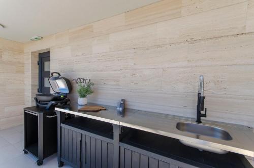 una cocina con fregadero y encimera en Apartments Villa V2, en Vir