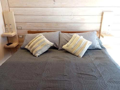 a bed with two pillows on top of it at Casa Boqui Hostal in Panguipulli