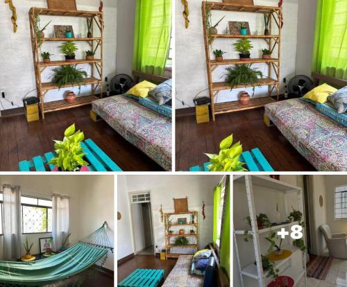 a room with two beds and a hammock in it at Hostel Namastê in Araraquara