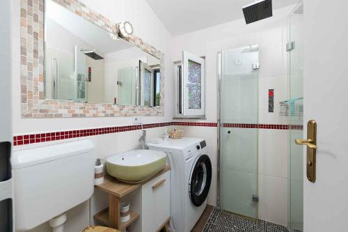 a bathroom with a washing machine and a sink at Holiday home in Gajana - Istrien 50093 in Gajana