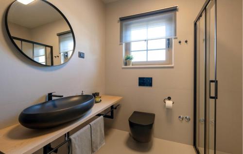 a bathroom with a large black sink and a mirror at Villa Cami in Gržići