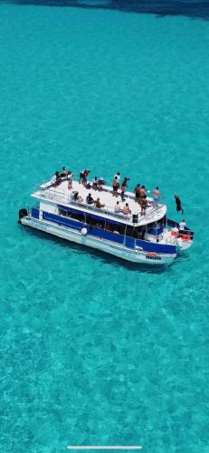 een boot met paarden in het water bij Catamaran Fragata Cancun in Cancun