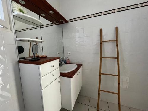 - Baño con lavabo y escalera en Maison Pyla-sur-Mer, 4 pièces, 6 personnes - FR-1-319-541, en La Teste-de-Buch