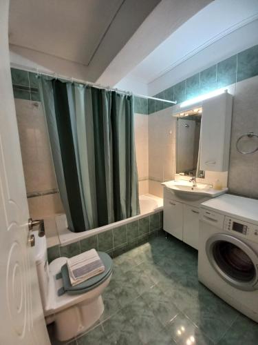 La salle de bains est pourvue de toilettes, d'un lavabo et d'un lave-linge. dans l'établissement A V G E R I N O S Athens, à Athènes