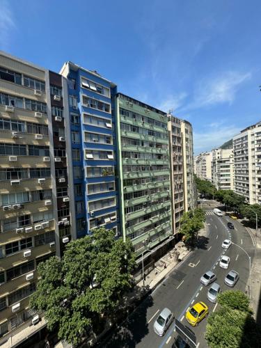 an overhead view of a city street with buildings at Copacabana Beach House in Rio de Janeiro