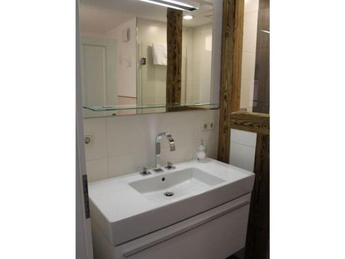 a bathroom with a white sink and a mirror at Jäschner Villa Luftig in Remptendorf