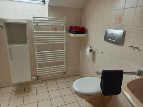 bagno con servizi igienici e lavandino di Holiday apartment Mossauer Höhe a Mossautal
