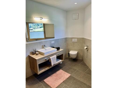 a bathroom with a sink and a toilet at Apart Eder Modern retreat in Schwendau