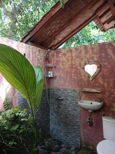 a bathroom with a toilet and a sink and a plant at Nusa Penida Pudak Nature Bungalow in Nusa Penida