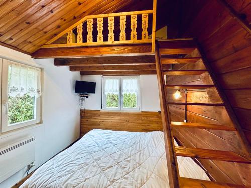 a bedroom with a bunk bed with a ladder at Au Chalet d'Aline - Atypique pour 4 personnes in Gérardmer