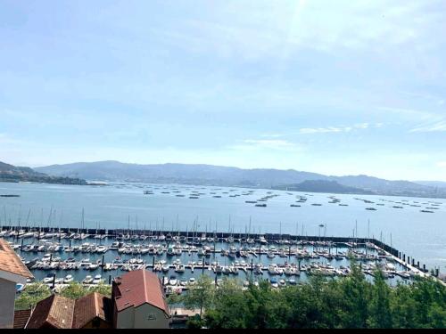 a marina filled with lots of boats in the water at Rincón del Mar Terrazas y vistas a la Ría de Vigo in Moaña