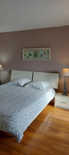 Katil atau katil-katil dalam bilik di Domaine de Piedmoure, gîte La Joio, 2 chambres, piscine, terrasse privée