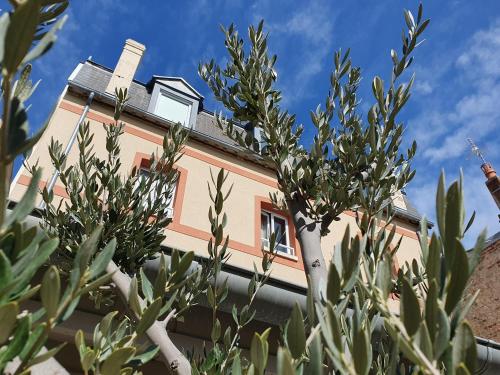 un edificio con un árbol delante de él en Villa Les Bains, en Houlgate