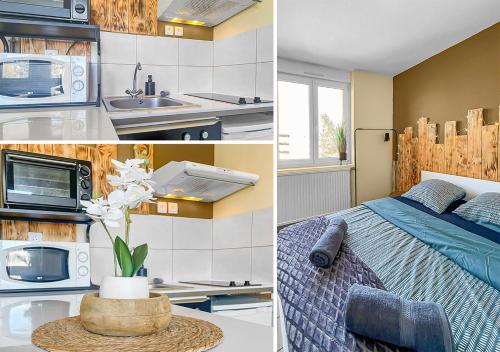 Il comprend une cuisine et une chambre avec un lit et un évier. dans l'établissement Échappée Belle à Épinal, à Épinal