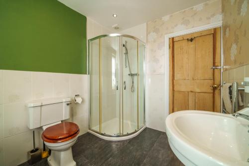 a bathroom with a shower and a toilet and a tub at 40 The Gill - Ulverston Town Centre in Ulverston
