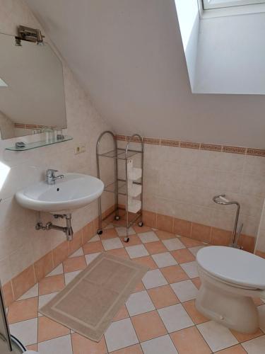 a bathroom with a sink and a toilet at Dachberghof in Sankt Andrä