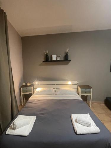 een slaapkamer met een bed met twee handdoeken erop bij Dolce Milano in Milaan
