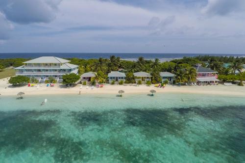 an aerial view of a resort on a beach at Graham's Place in Guanaja