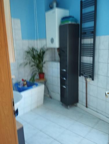 a bathroom with a shower and a sink and a toilet at Stadtblick 1 Monteuersfreud in Eisenberg