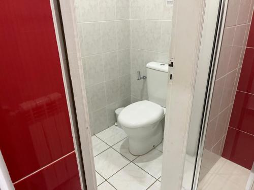 a small bathroom with a toilet and a shower at Casa de Casarelhos - "Gerês" - Estúdio piso 0 - Apartamento Piso 1 in Geres