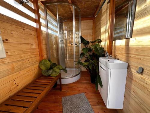 格倫察–維倫的住宿－Casa Ländli，带淋浴、卫生间和盥洗盆的浴室