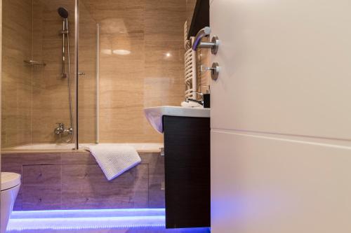 a bathroom with a shower and a toilet and a sink at The Queen Luxury Apartments - Villa Marilyn in Luxembourg