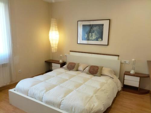 a bedroom with a large white bed in it at La Quiniela in Aviá