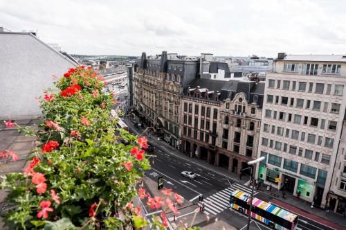 an aerial view of a city street with buildings at The Queen Luxury Apartments - Villa Marilyn in Luxembourg