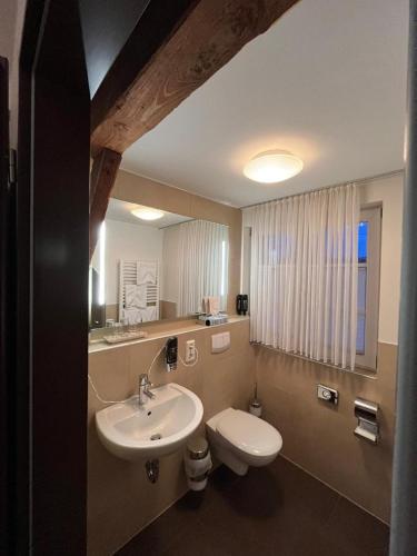 een badkamer met een wastafel en een toilet bij Gasthaus Lindenhof in Much