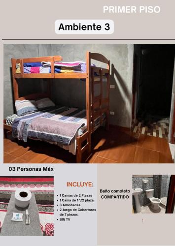 a poster of a bedroom with a bunk bed at HABITACIÓN TRIPLE - PERENE - CHANCHAMAYO 