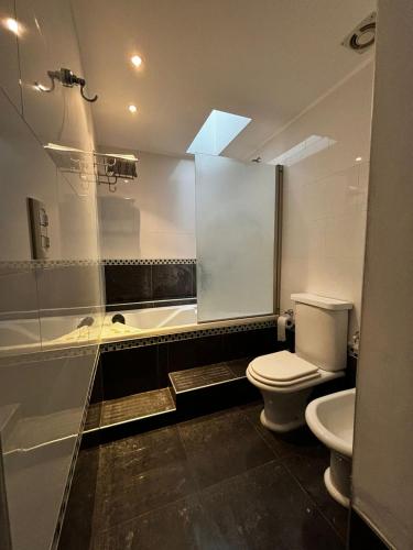 a bathroom with a toilet and a bath tub at Departamento Pergamino Centro in Pergamino