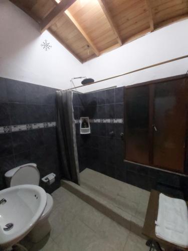 y baño con lavabo, aseo y ducha. en CAMPIÑA SUIZA, en Tabio
