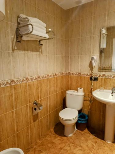 a bathroom with a toilet and a sink at Complejo Godoy in Losar de la Vera