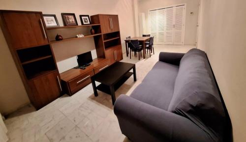 塞維利亞的住宿－APARTAMENTO TRIANA，带沙发的客厅和用餐室
