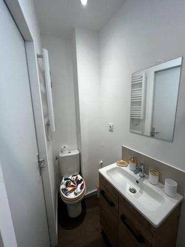 ein weißes Bad mit einem WC und einem Waschbecken in der Unterkunft La maison castelpontine studio 2 in Pont-du-Château