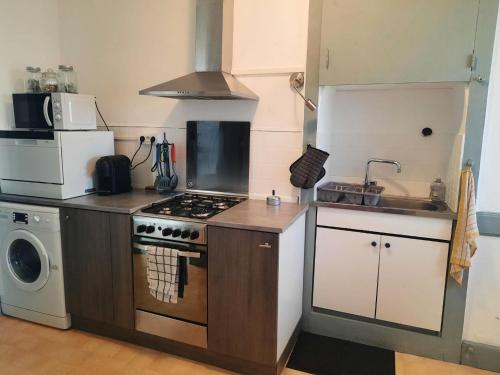 Il comprend une petite cuisine équipée d'une cuisinière et d'un évier. dans l'établissement Orion, à Fourchambault