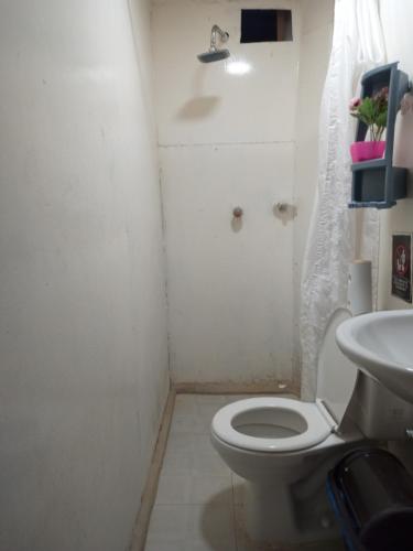een witte badkamer met een toilet en een wastafel bij Venido del Mar Turquesa White Beach Barù in Cartagena
