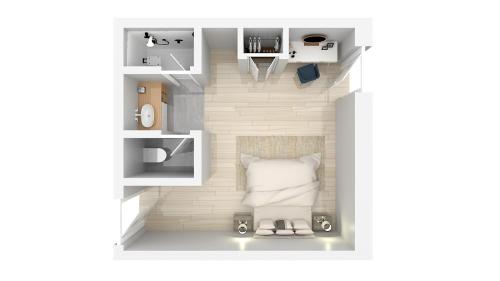 a rendering of a small room with a bed at Good Hotels Downtown Denver in Denver