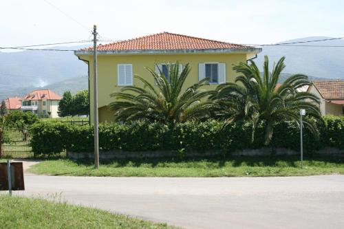 a yellow house with palm trees in front of a street at Bed and Breakfast Elisa in Sonnino