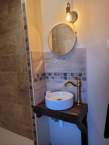 a bathroom with a sink and a mirror at Bel des Prés - Mantéros in Carquefou