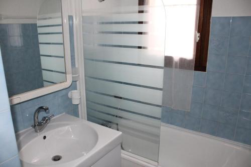 une salle de bain avec un lavabo, un miroir et une douche dans l'établissement Residence Tigny - Duplex 4 pièces 6 personnes 3 exposé Nord Est MAE-8584, à Valloire