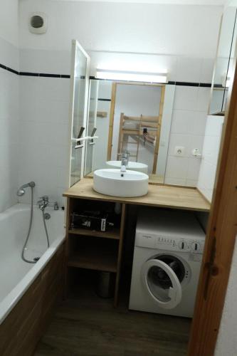 une salle de bain avec un lavabo et une machine à laver dans l'établissement Chalet Du Regain - 3 pièces 8 personnes exposé Sud-Est MAE-9294, à Valloire