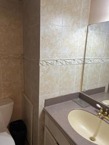 a bathroom with a sink and a toilet at Sunny Tides at Montego Bay Club Resort in Montego Bay