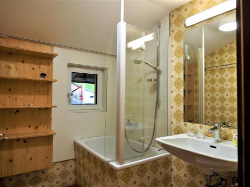 a bathroom with a sink and a shower at Berghof Burtscher in Ludesch