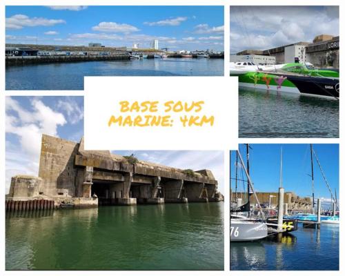 un collage de photos d'une rivière avec des bateaux et un pont dans l'établissement Lorient, Studio Centre, Fibre Proche Gare, Plage, à Lorient