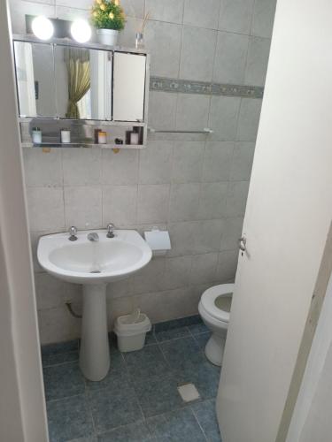 La salle de bains est pourvue d'un lavabo et de toilettes. dans l'établissement Lupinos 2, à Ushuaia