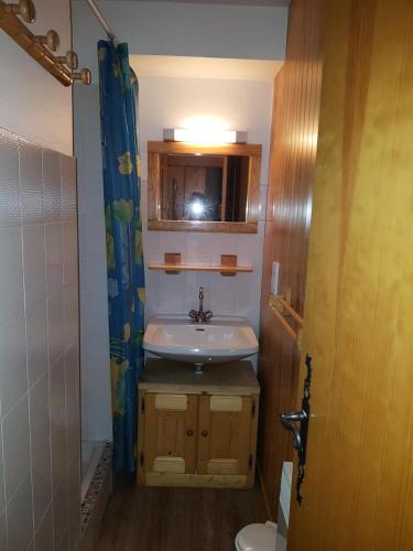 une petite salle de bain avec un lavabo et une douche dans l'établissement Résidence Le Chardonnet - 2 Pièces pour 6 Personnes MAE-3310, à Champagny-en-Vanoise