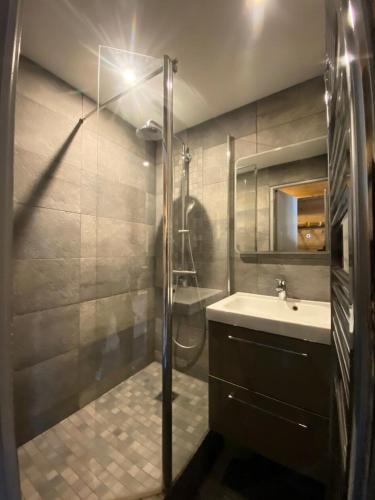 une salle de bain avec douche et lavabo dans l'établissement Résidence Vanoise - Val Thorens: appartement entièrement rénové aux pieds des pistes MAE-8924, à Val Thorens