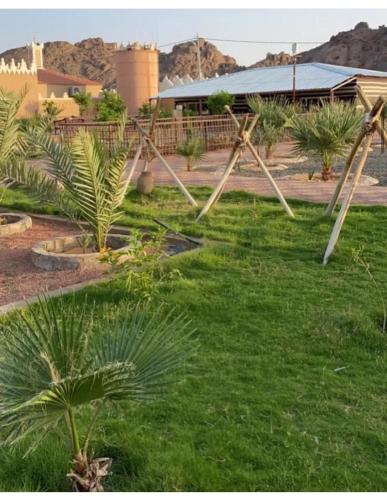 a garden with palm trees in the grass at جوهرة الرعيلة in Al Laqīţah